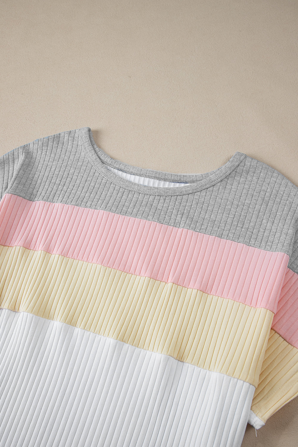 White Colorblock Patchwork Batwing Sleeve Ribbed Plus T Shirt