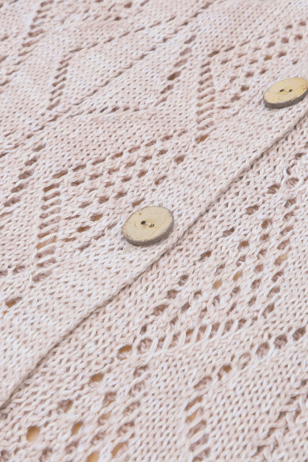 Khaki Hollow-out Openwork Knit Cardigan