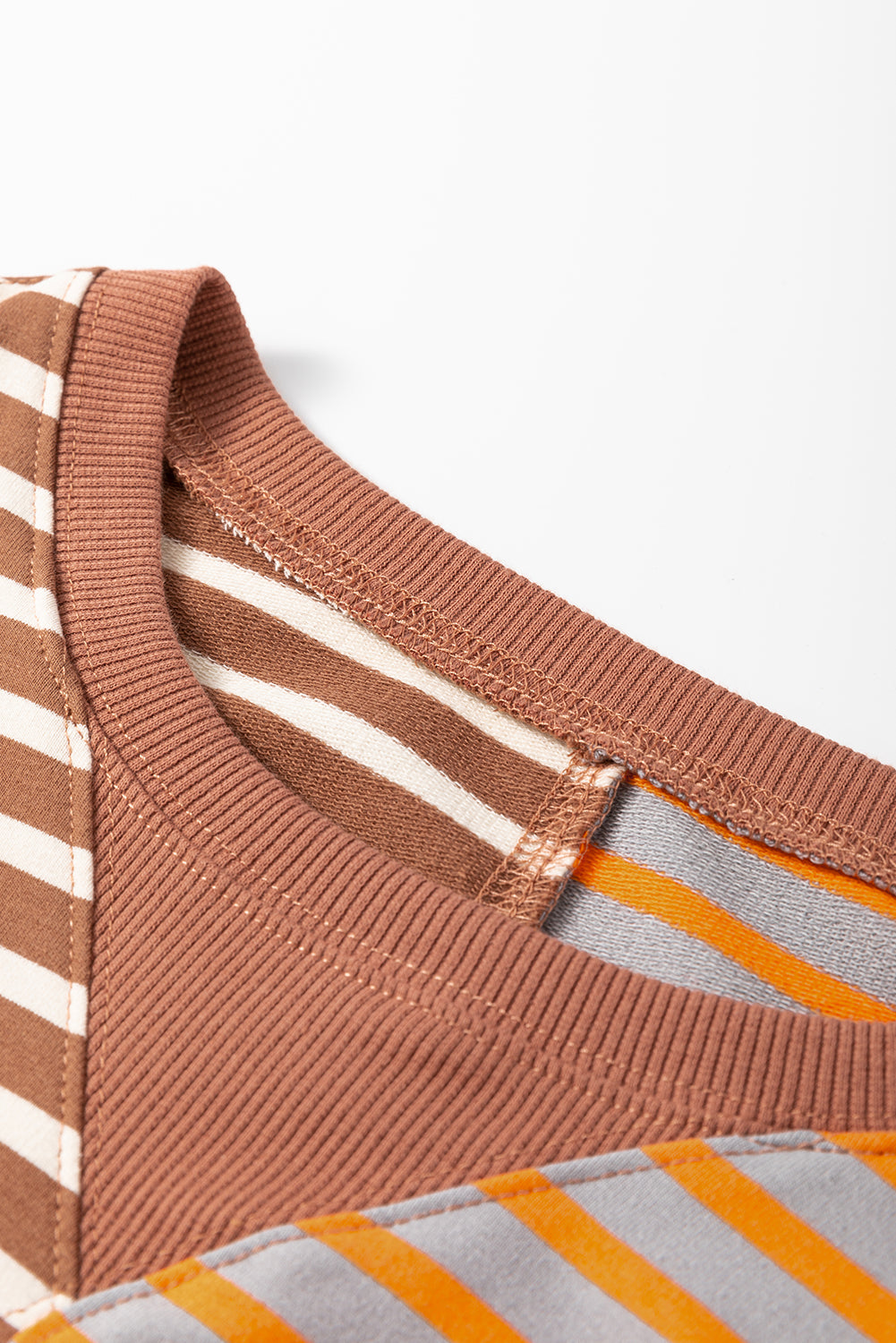 Brown Stripe Casual Stripe Colorblock Drop Shoulder Oversize Sweatshirt