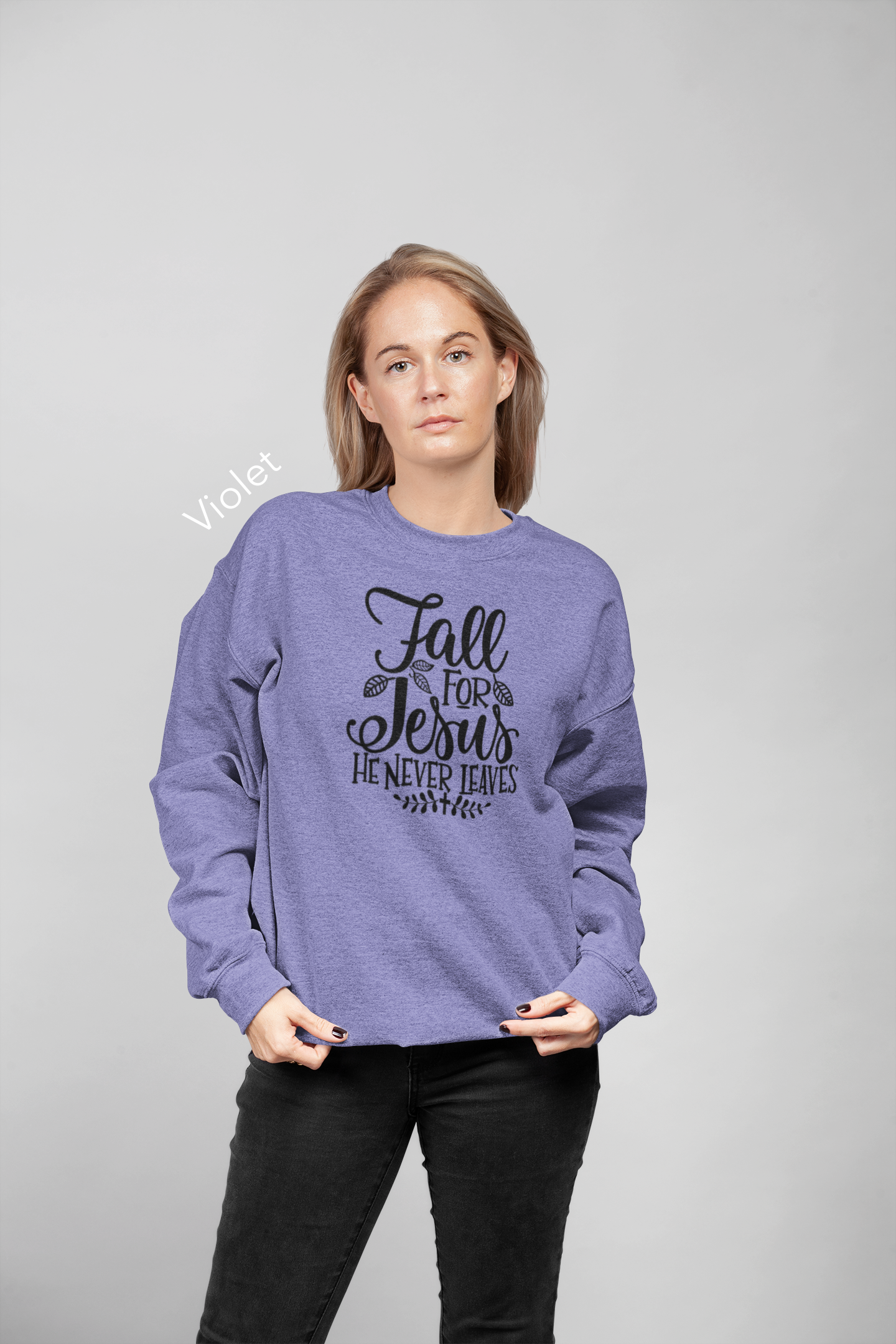 Fall for Jesus Never Leaves Vinyl Graphic Tee or Crewneck Sweatshirt