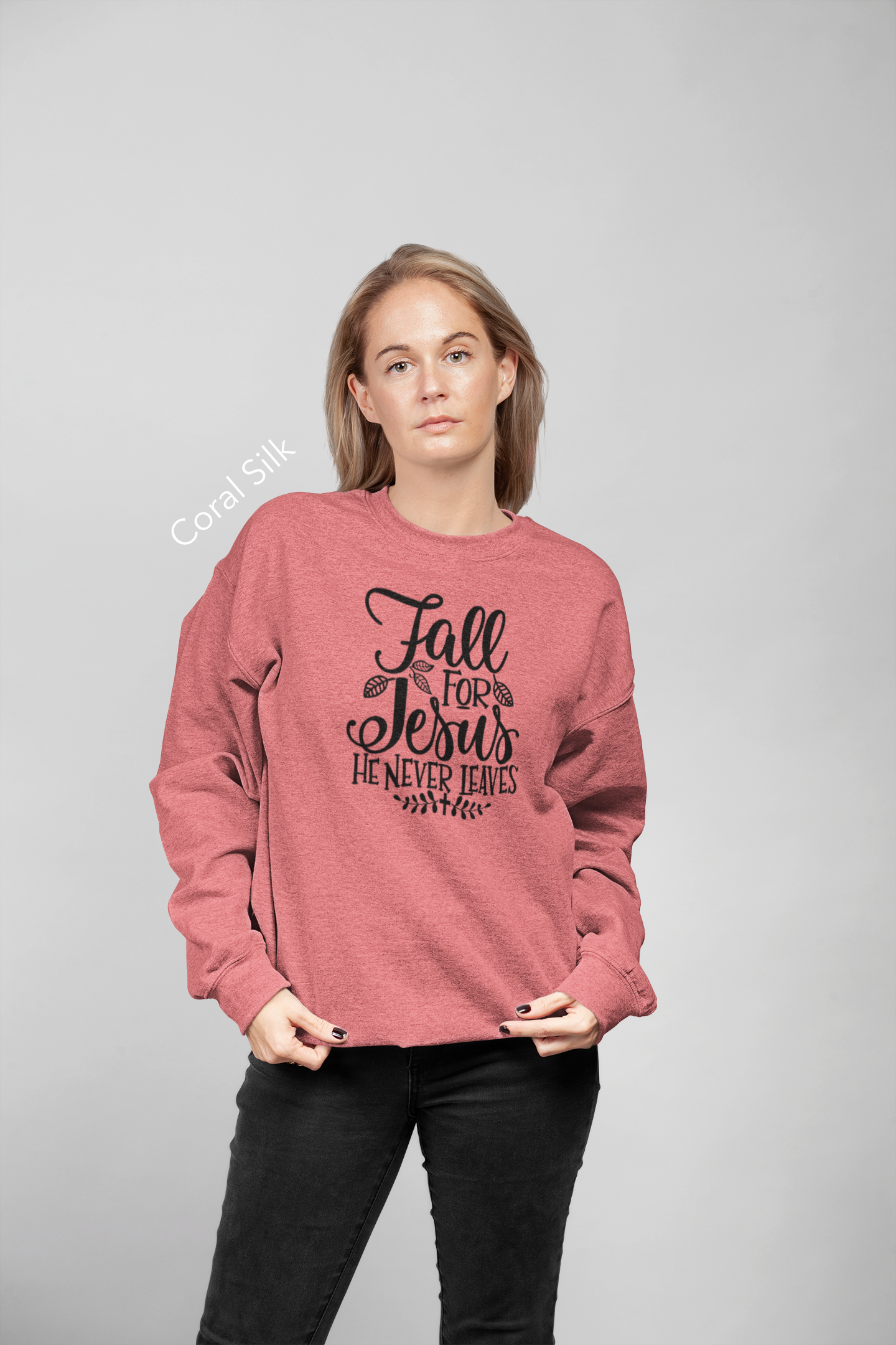 Fall for Jesus Never Leaves Vinyl Graphic Tee or Crewneck Sweatshirt