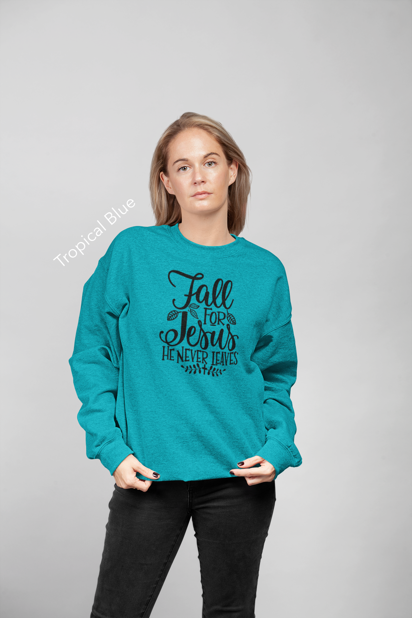 Fall for Jesus Never Leaves Vinyl Graphic Tee or Crewneck Sweatshirt