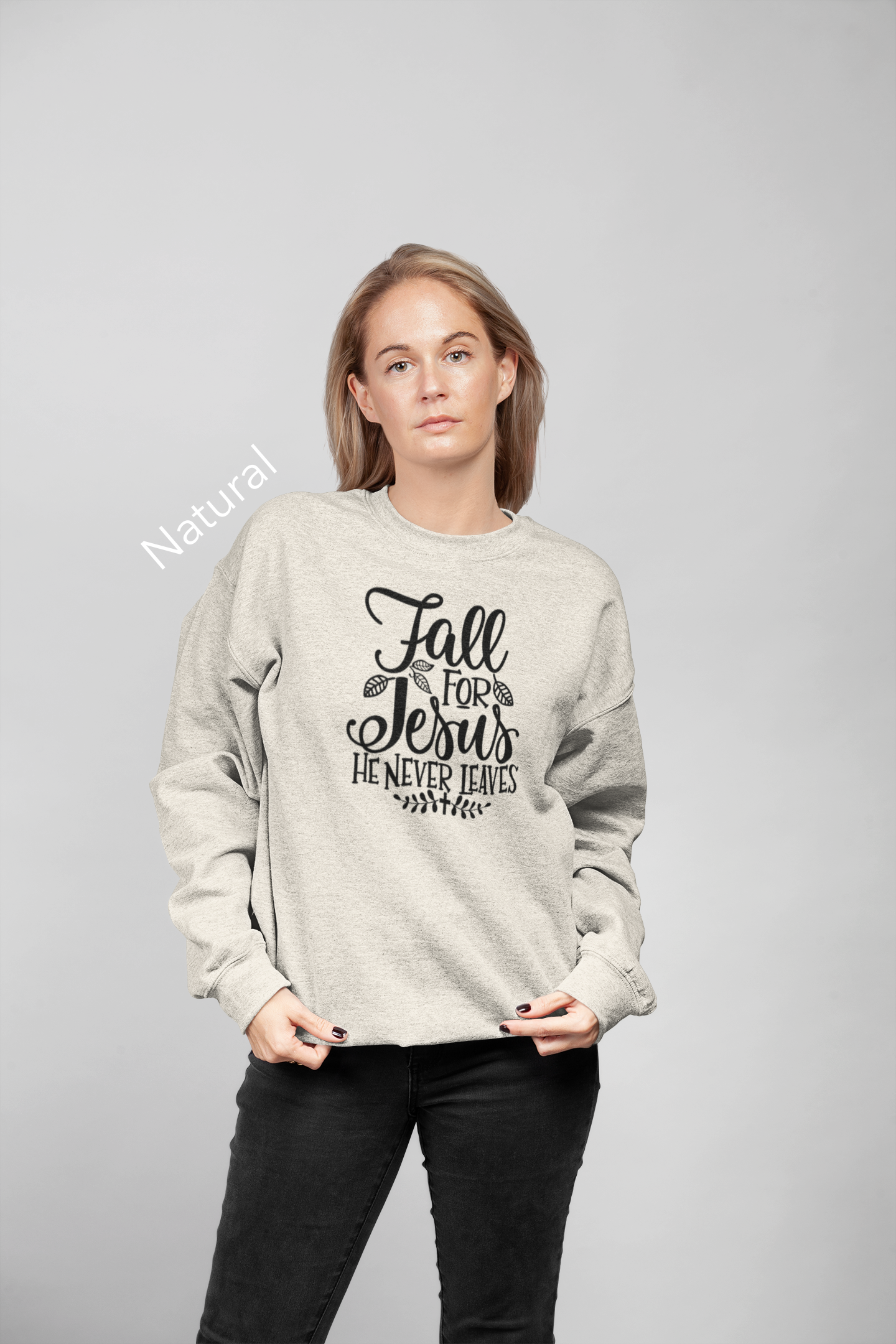 Fall for Jesus Never Leaves Vinyl Graphic Tee or Crewneck Sweatshirt