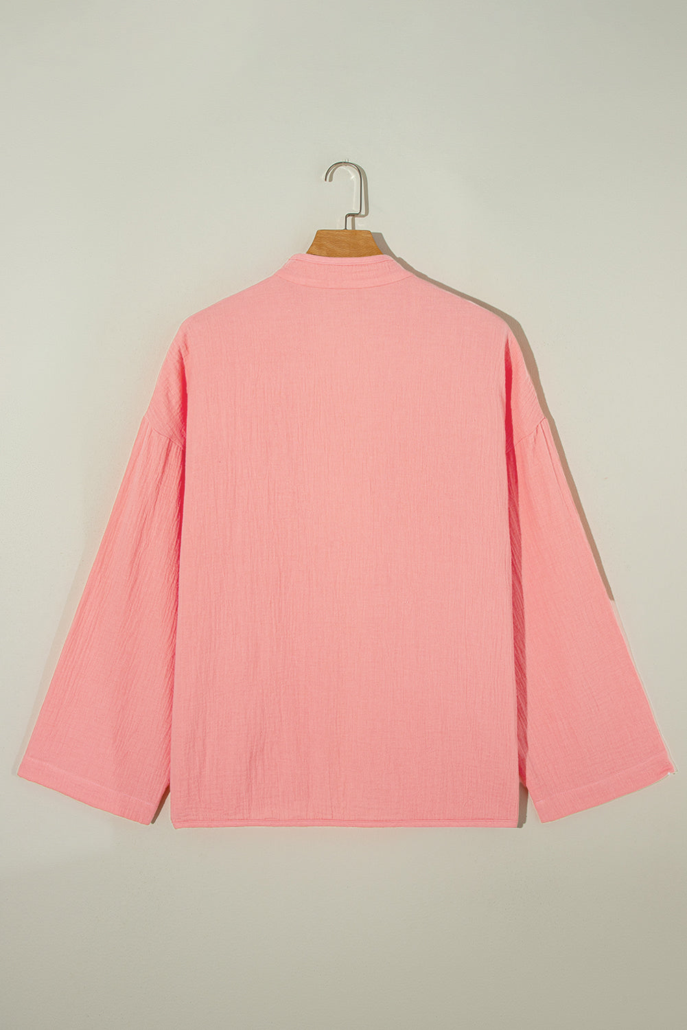 Flamingo Plus Size Solid Color Chest Pockets Crinkled Blouse