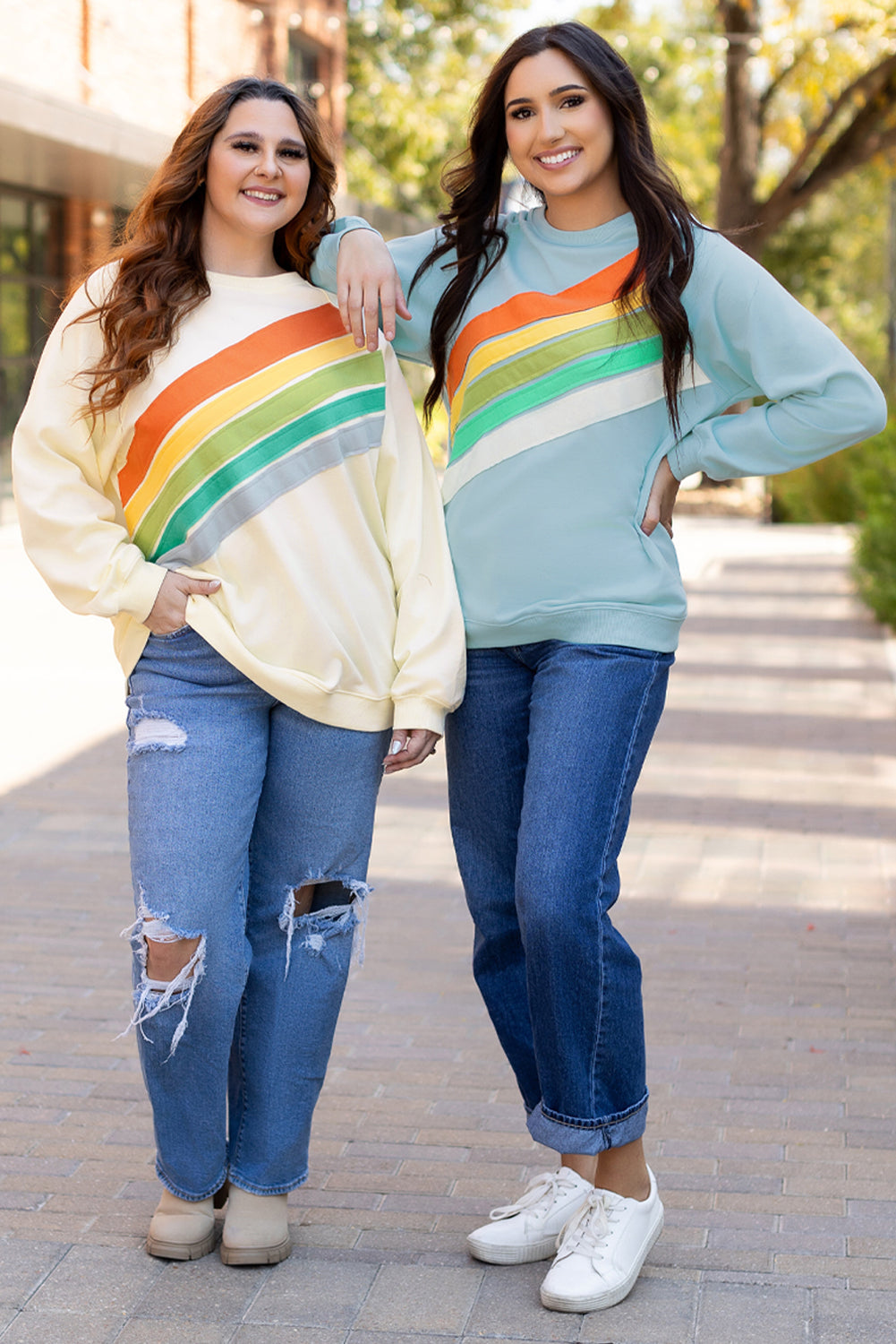 White Rainbow Raglan Sleeve Crew Neck Plus Size Sweatshirt