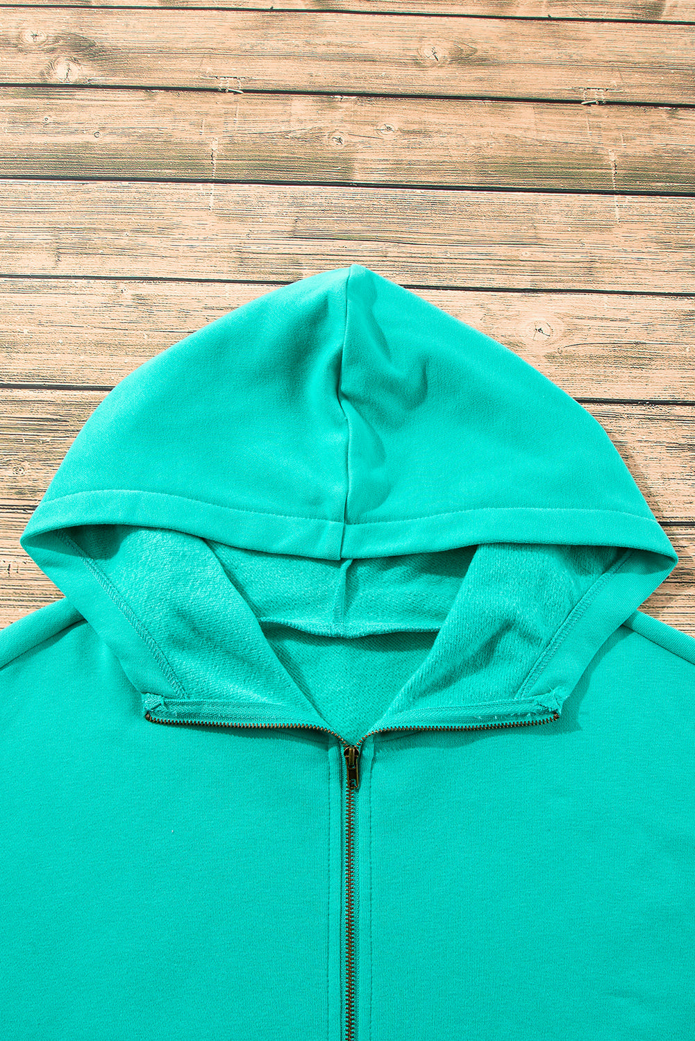 Aruba Blue Fleece Lined Half Zipper Kangaroo Pockets Loose Hoodie