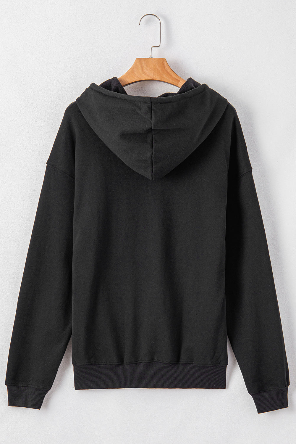 Black Fleece Lined Kangaroo Pocket Drawstring Chunky Hoodie