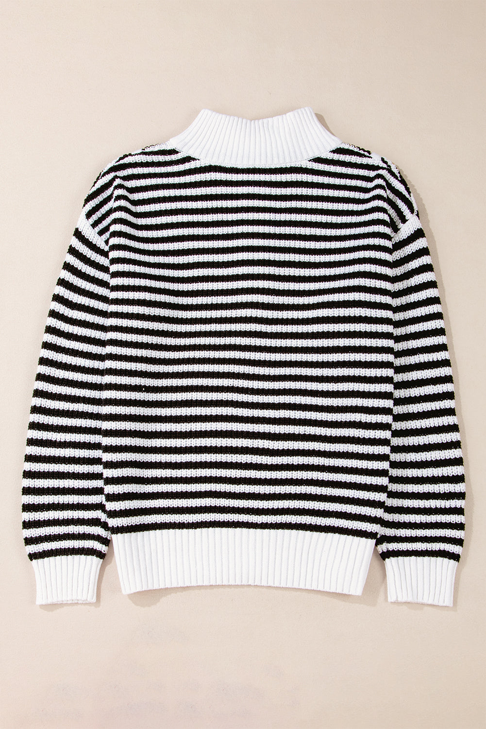 Black Stripe Zip up Collar Drop Shoulder Sweater