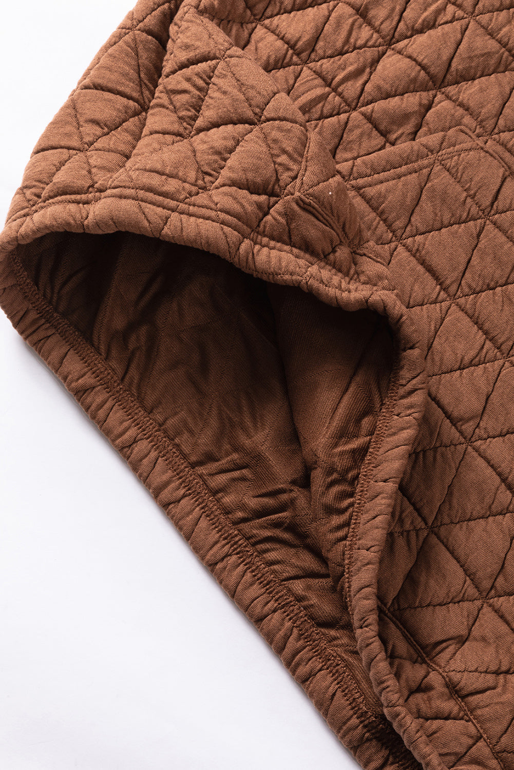 Coffee Solid Color Quilted Kangaroo Pocket Hoodie