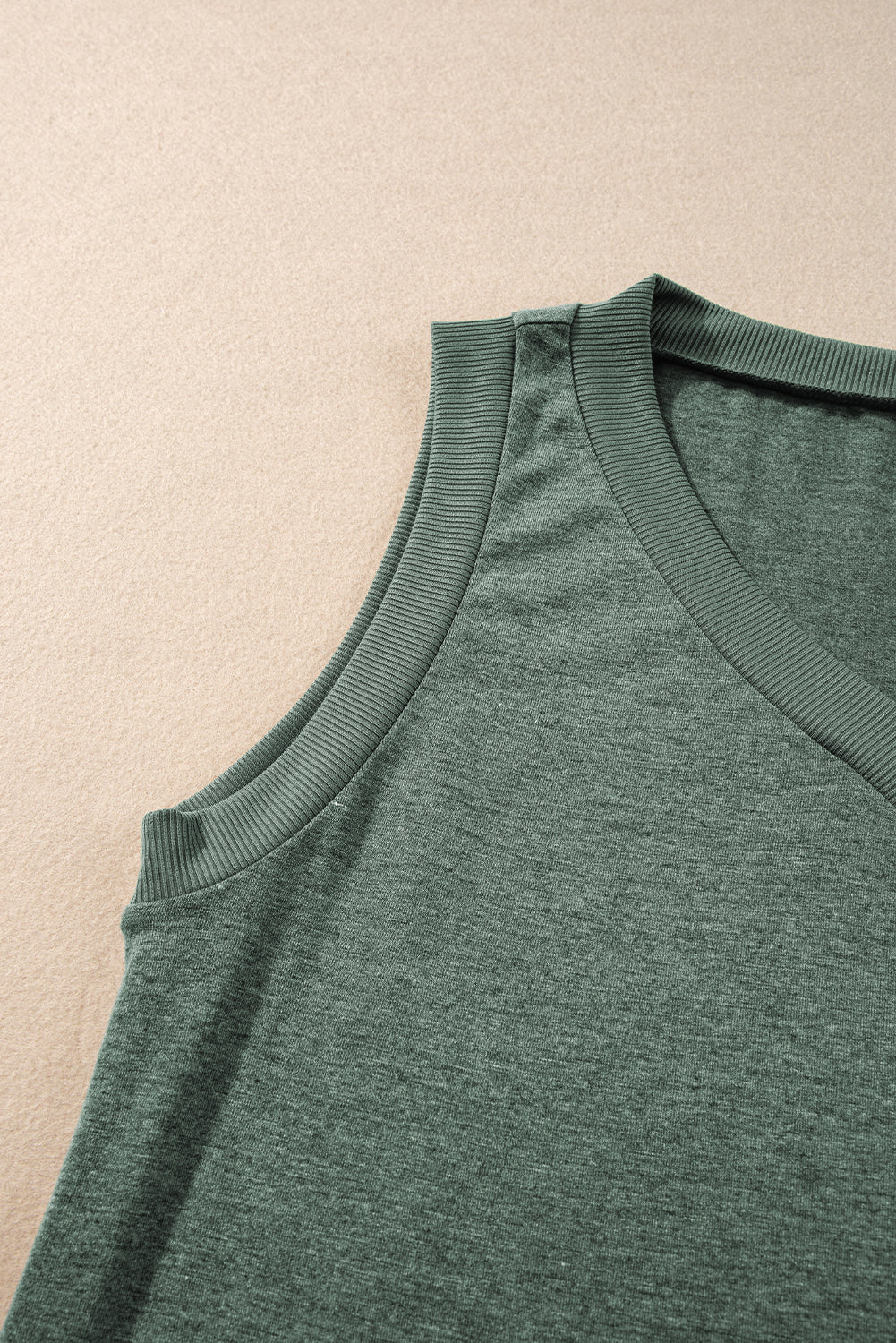 Mist Green Ribbed V Neck Tank