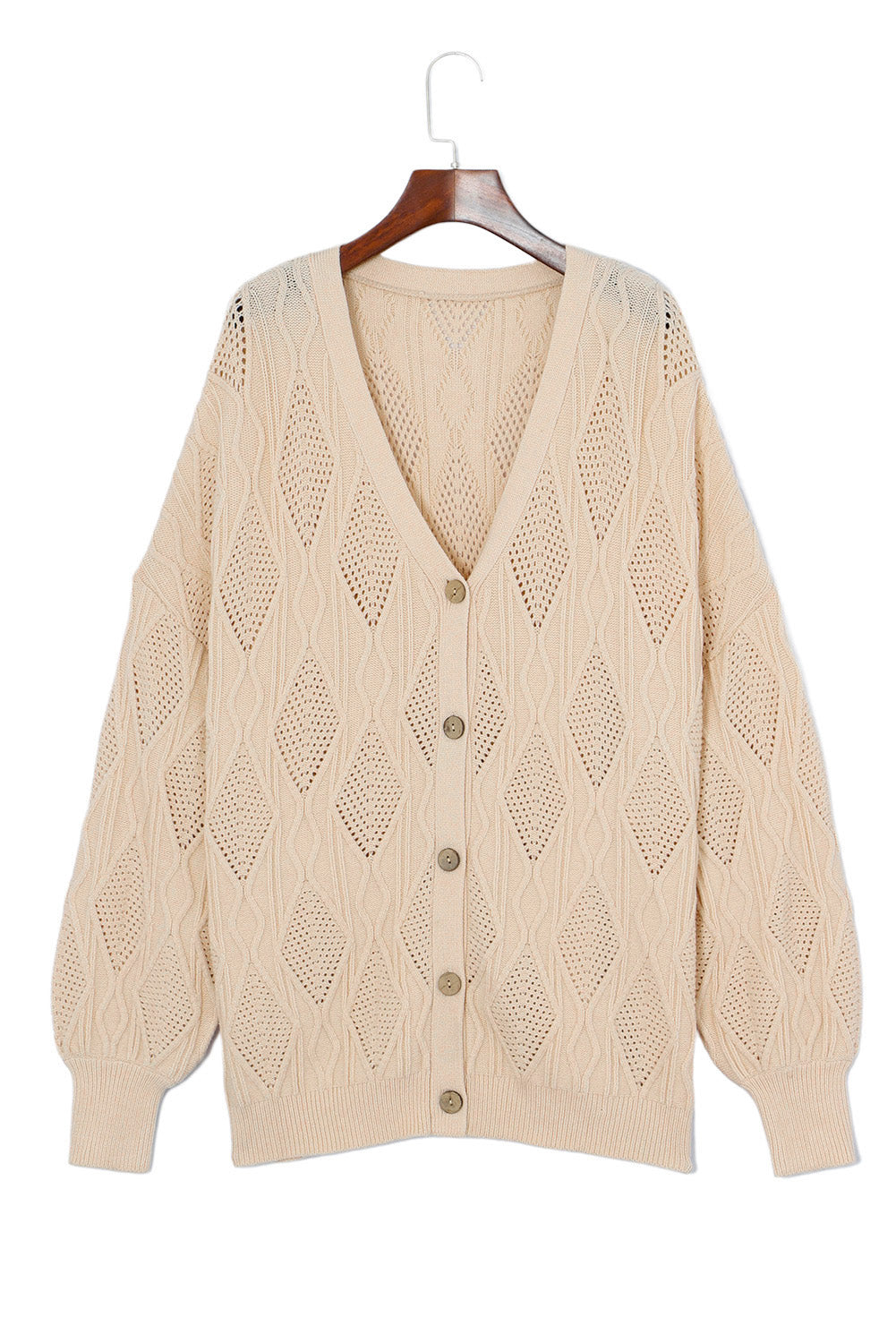 Apricot Plus Size Knitted Hollow out Button up Cardigan