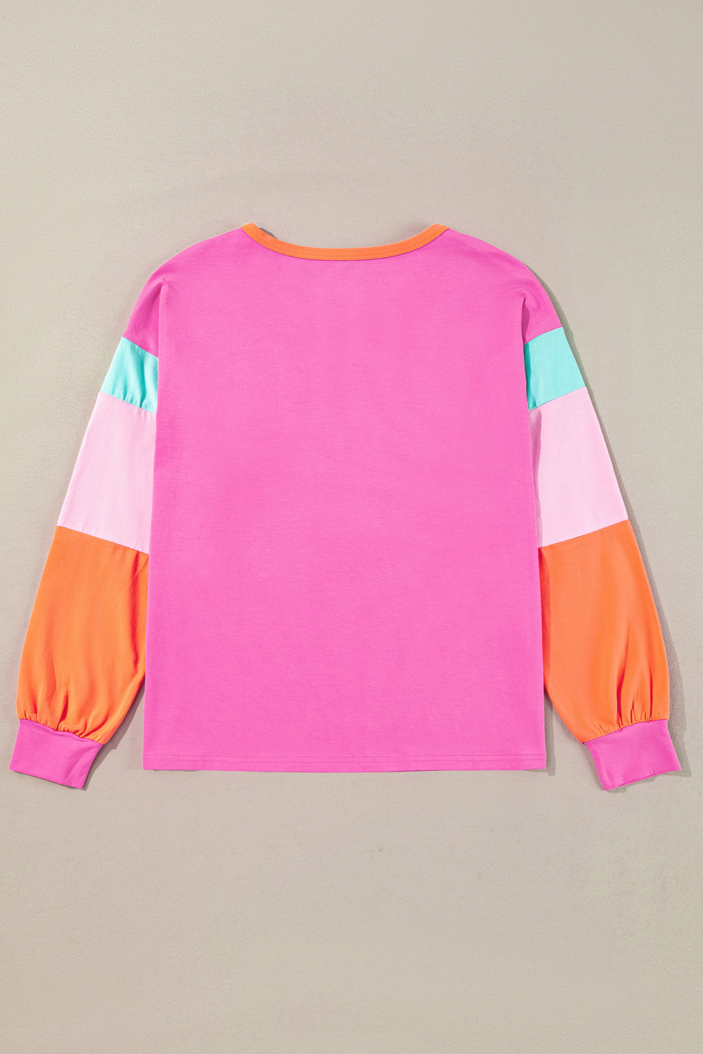 Rose Red Colorblock Patchwork Long Sleeve Loose Top