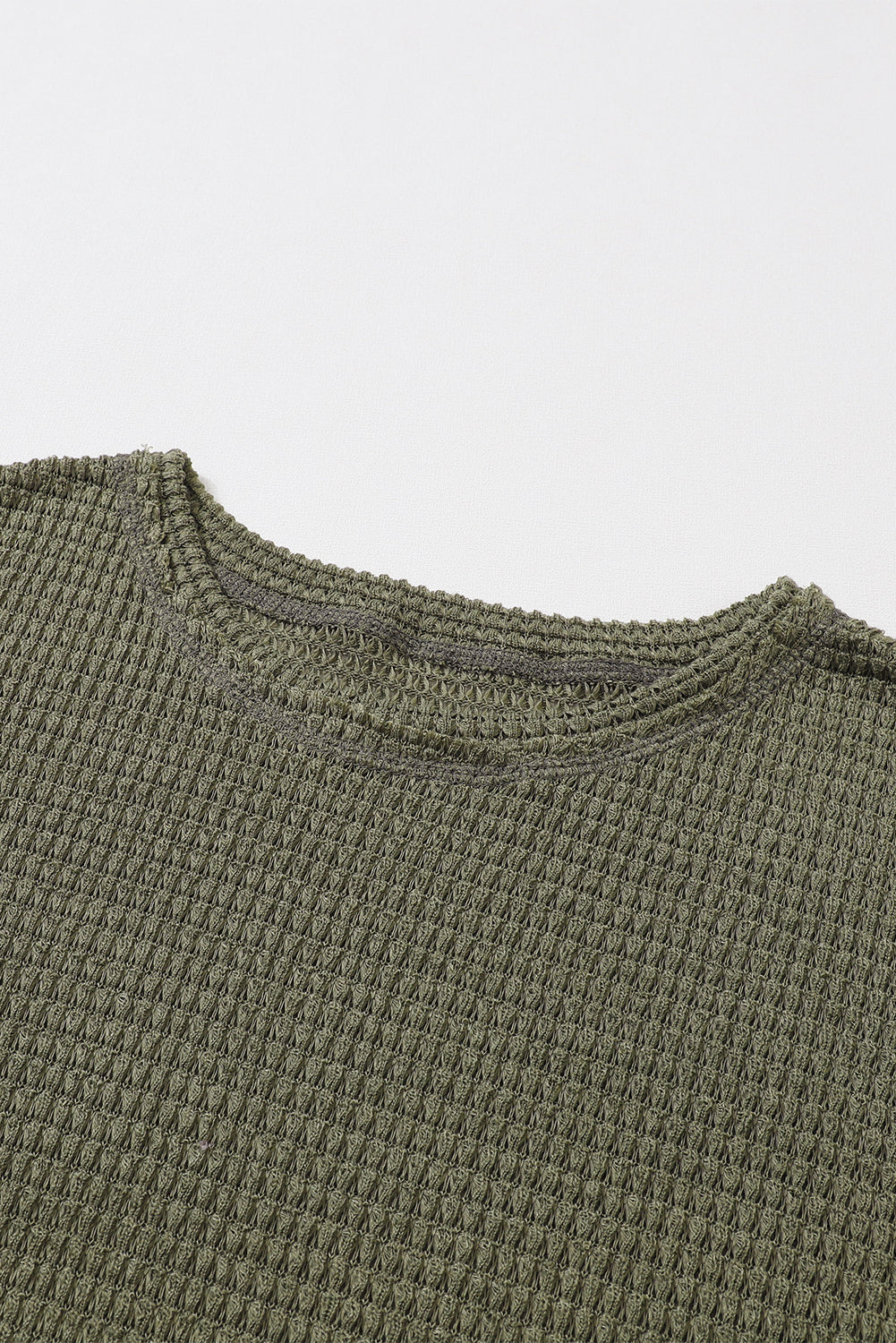 Green Waffle Knit High Slits Oversized Top