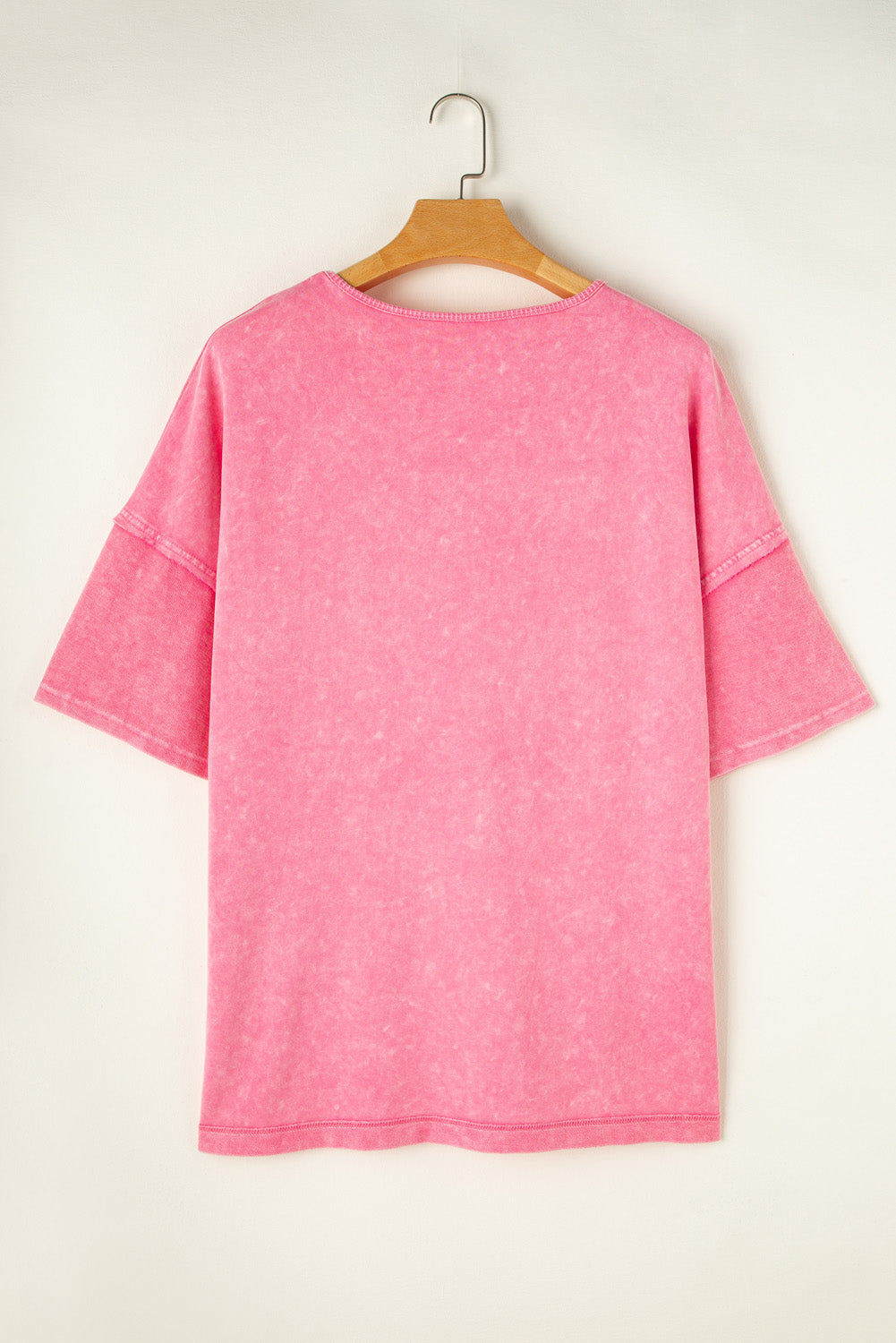 Strawberry Pink Mineral Wash Drop Sleeve Patchwork Plus Tee