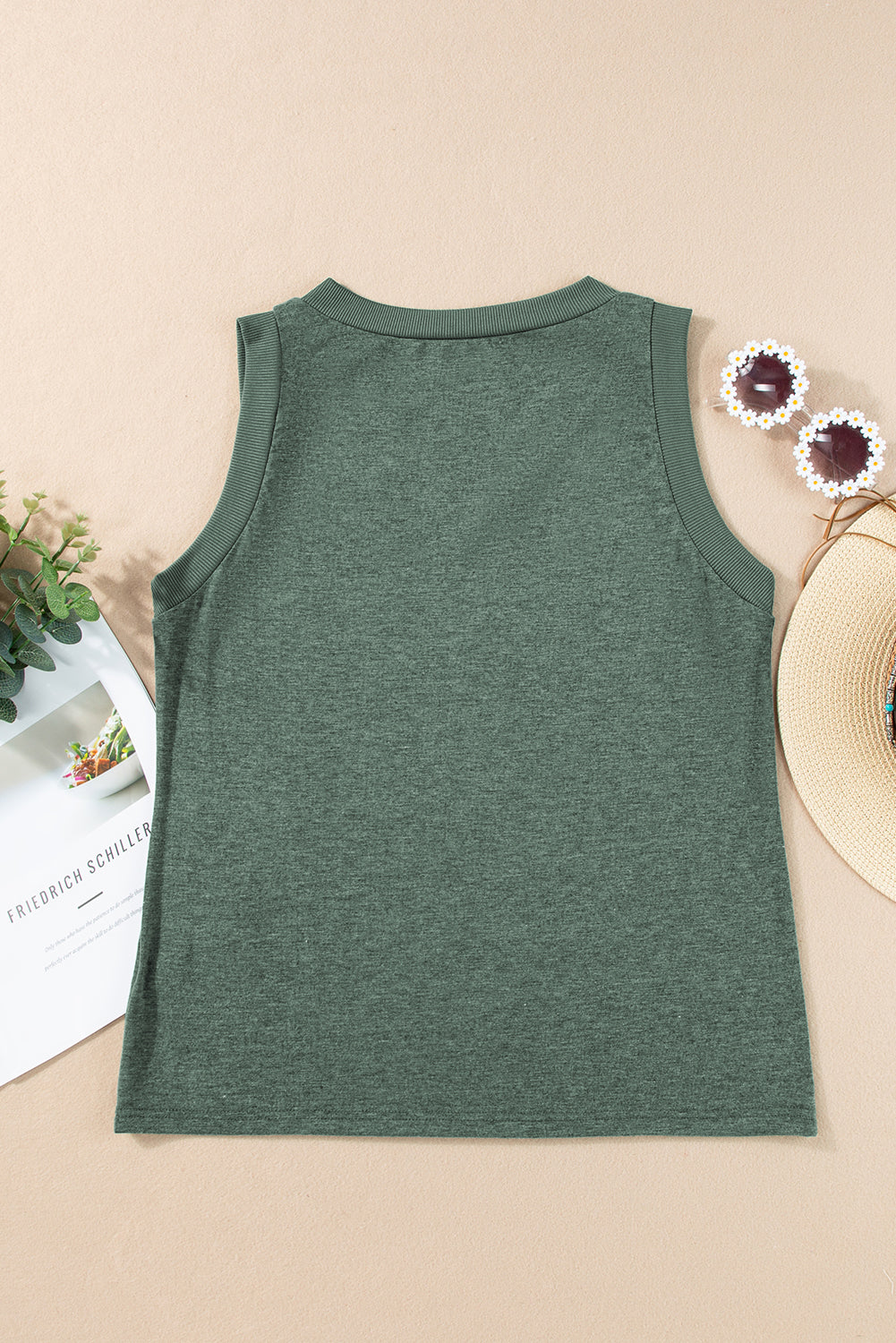 Mist Green Ribbed V Neck Tank