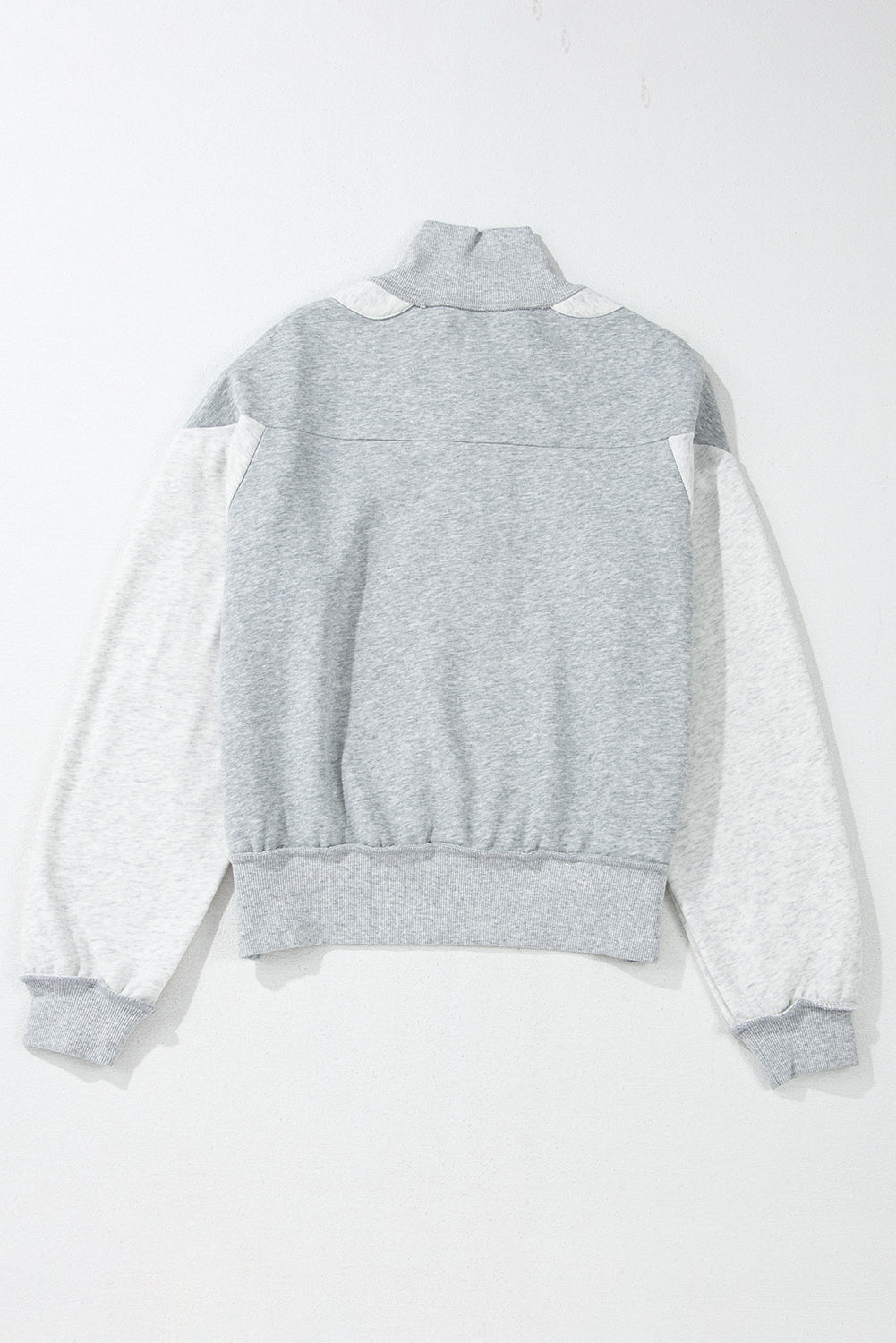 Gray Half Zipper Collared Drop Shoulder Side Slits Sweatshirt