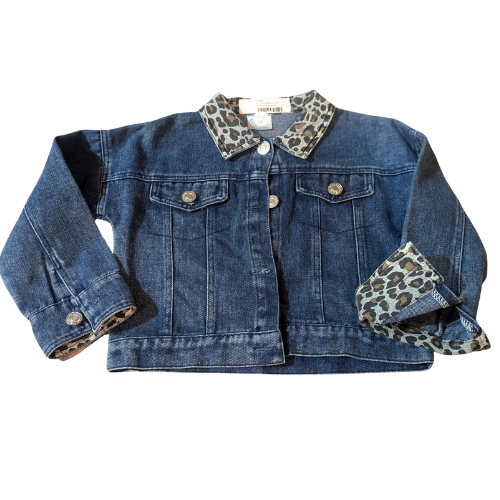 Girls Leopard Lapel Denim Jacket