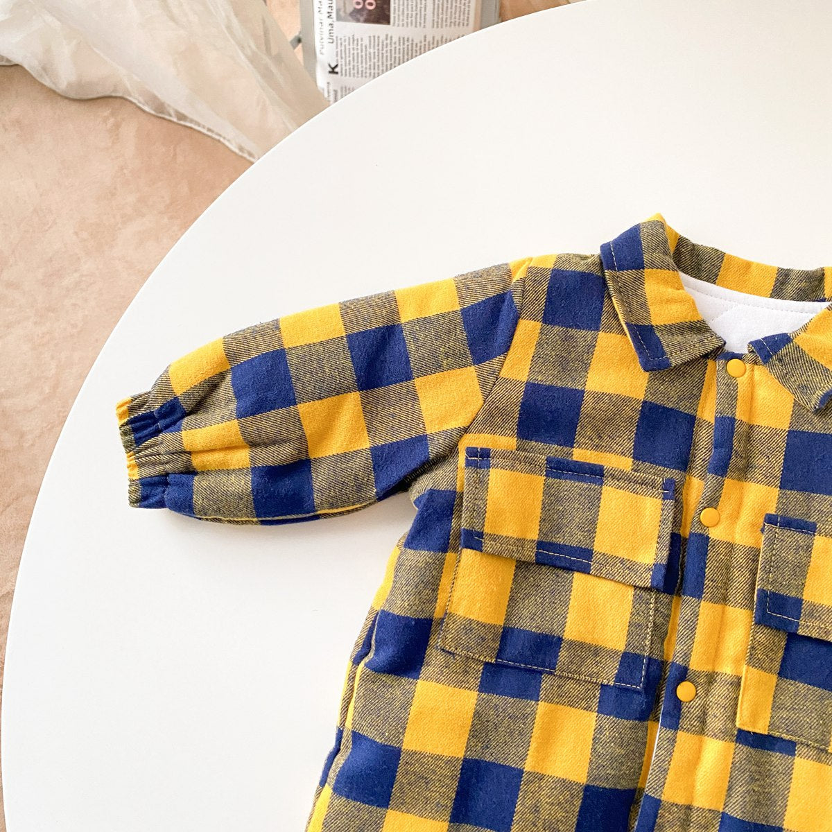 Baby Boy Plaid Pattern Snap Button Front Design Long Sleeve Thick Rompers