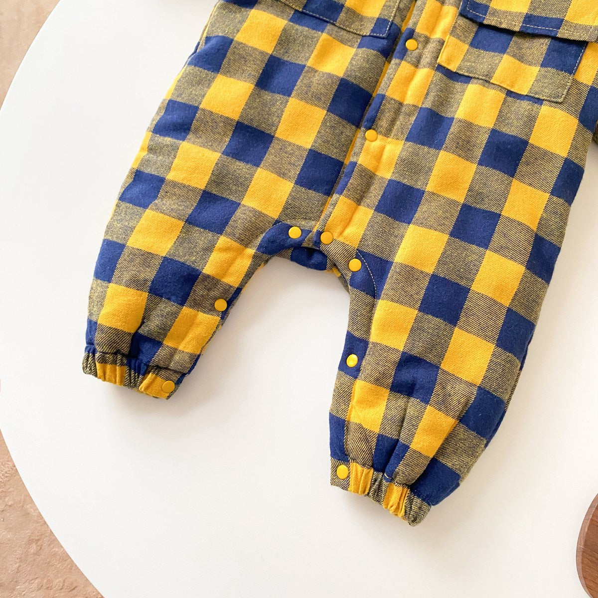 Baby Boy Plaid Pattern Snap Button Front Design Long Sleeve Thick Rompers