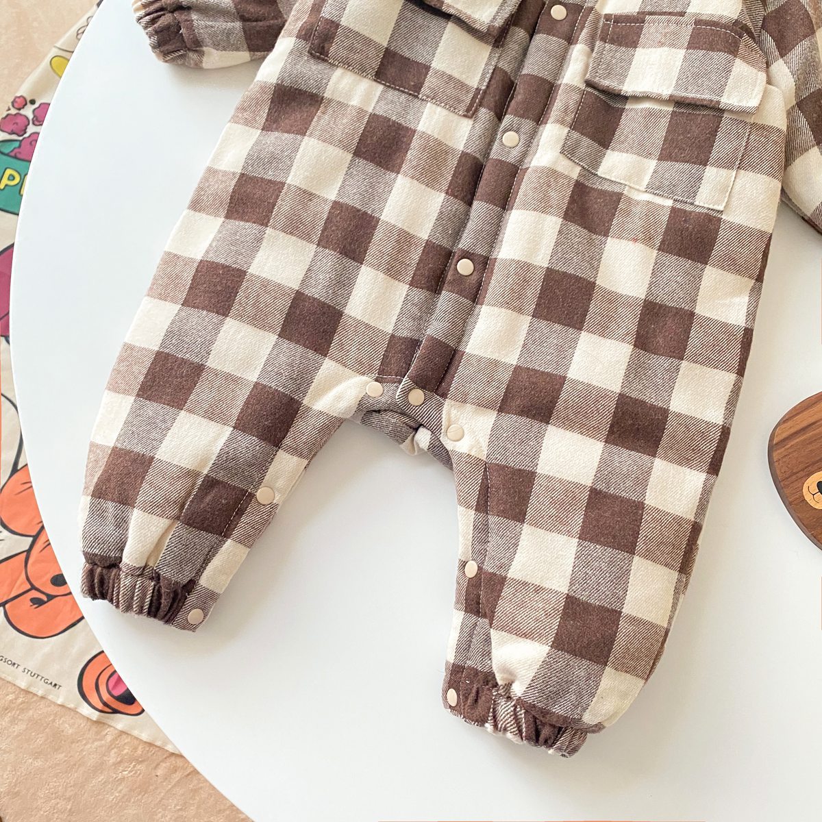 Baby Boy Plaid Pattern Snap Button Front Design Long Sleeve Thick Rompers