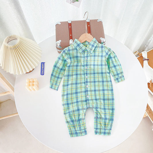 Boys Classic Plaid Pattern Romper