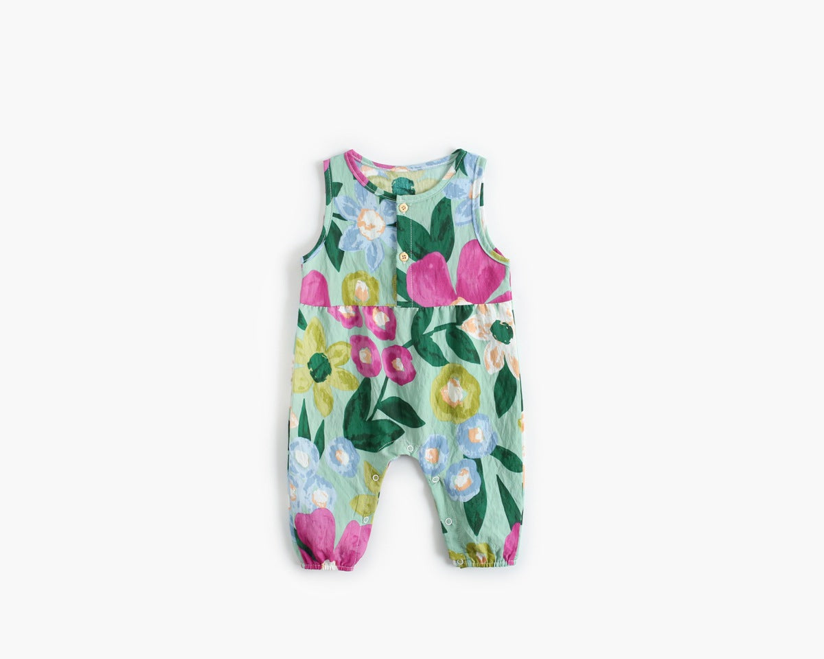 Girls Floral Sleeveless Romper