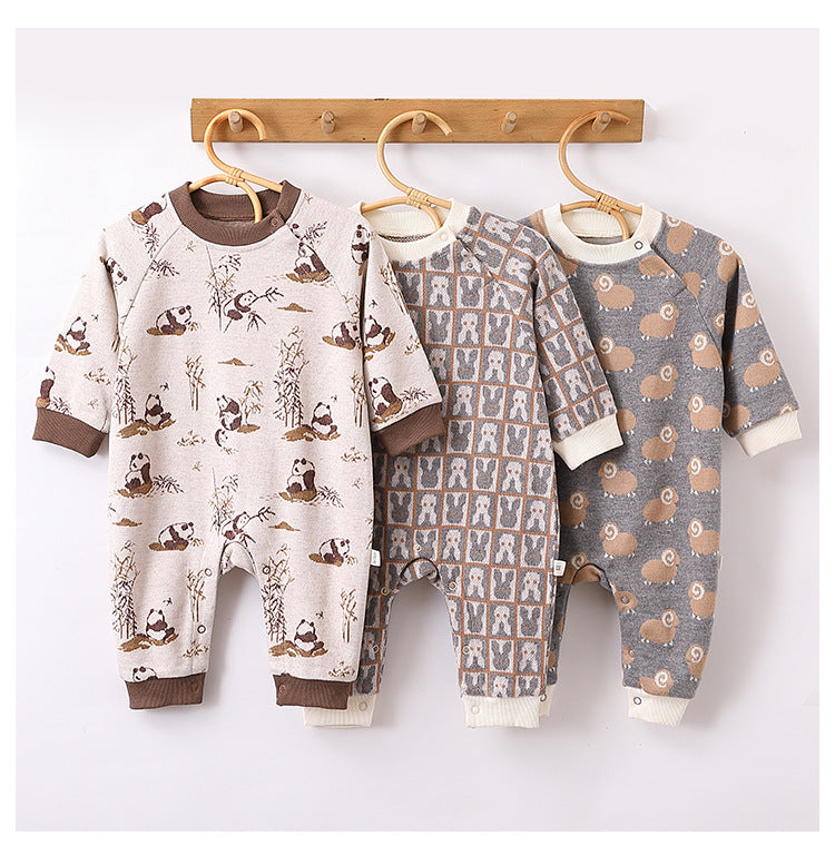 Baby Unisex Animals Pattern Long Sleeves Crew Neck Rompers