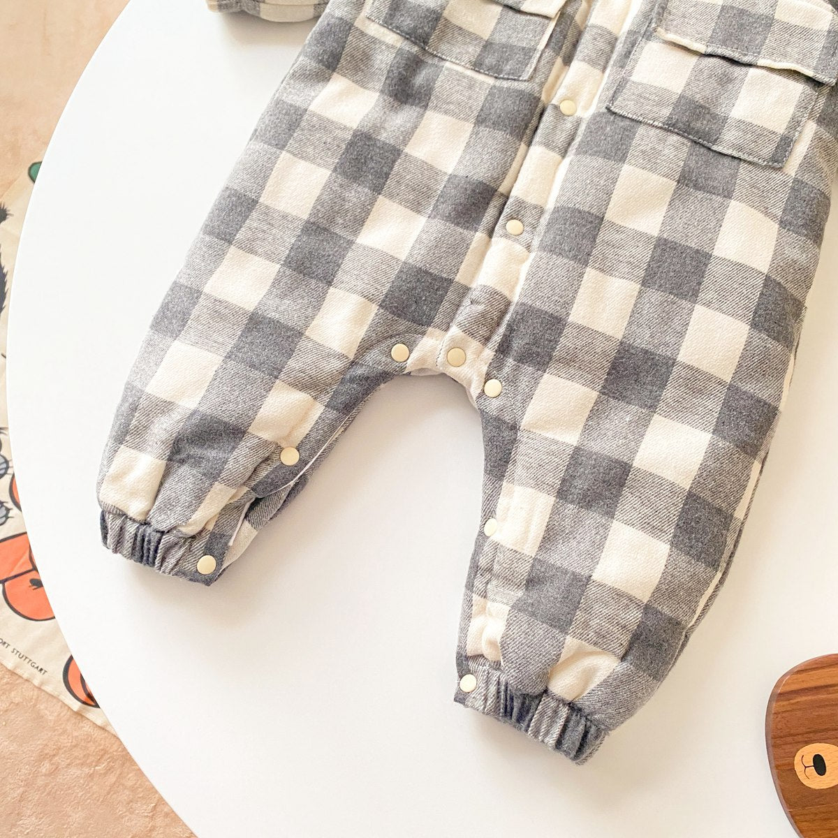 Baby Boy Plaid Pattern Snap Button Front Design Long Sleeve Thick Rompers