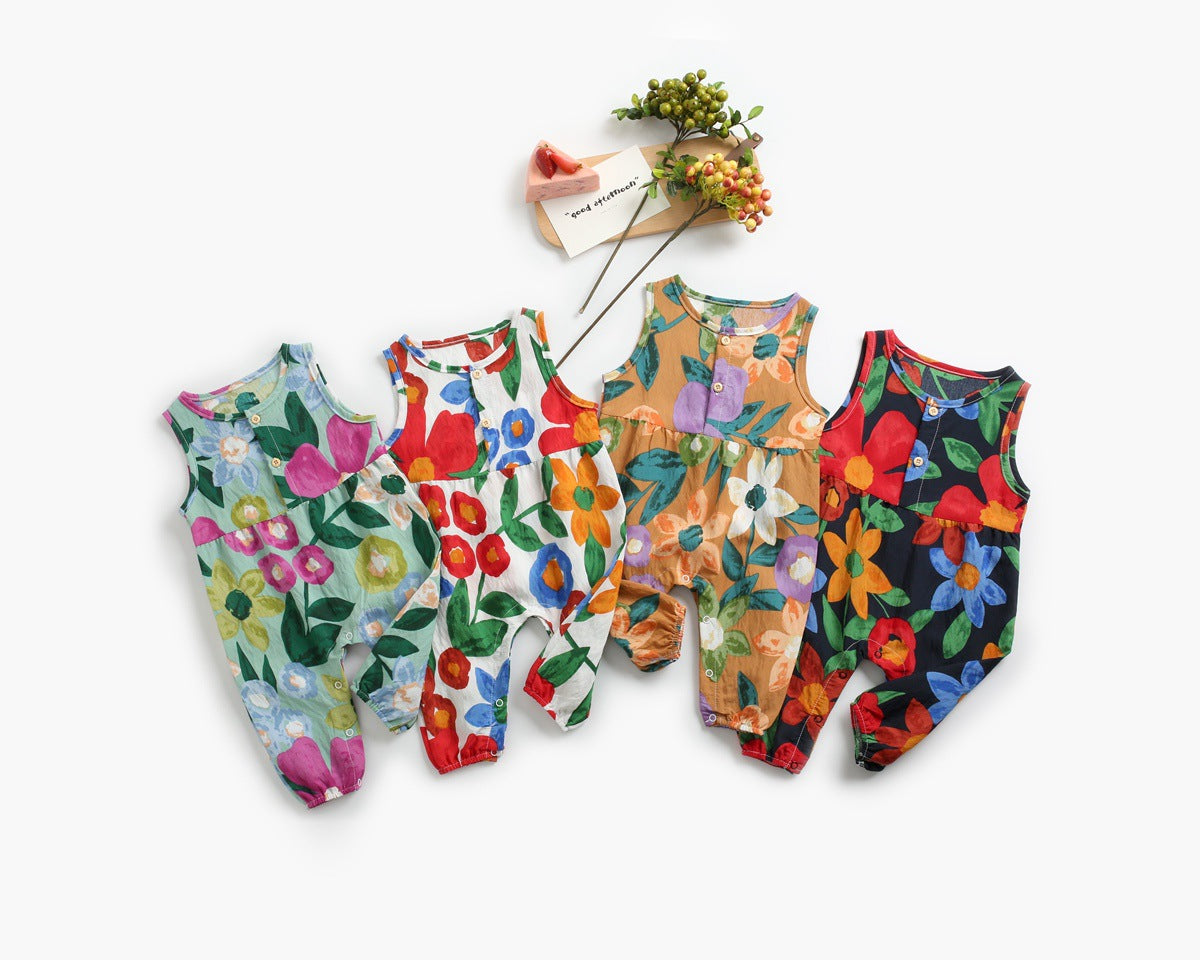 Girls Floral Sleeveless Romper