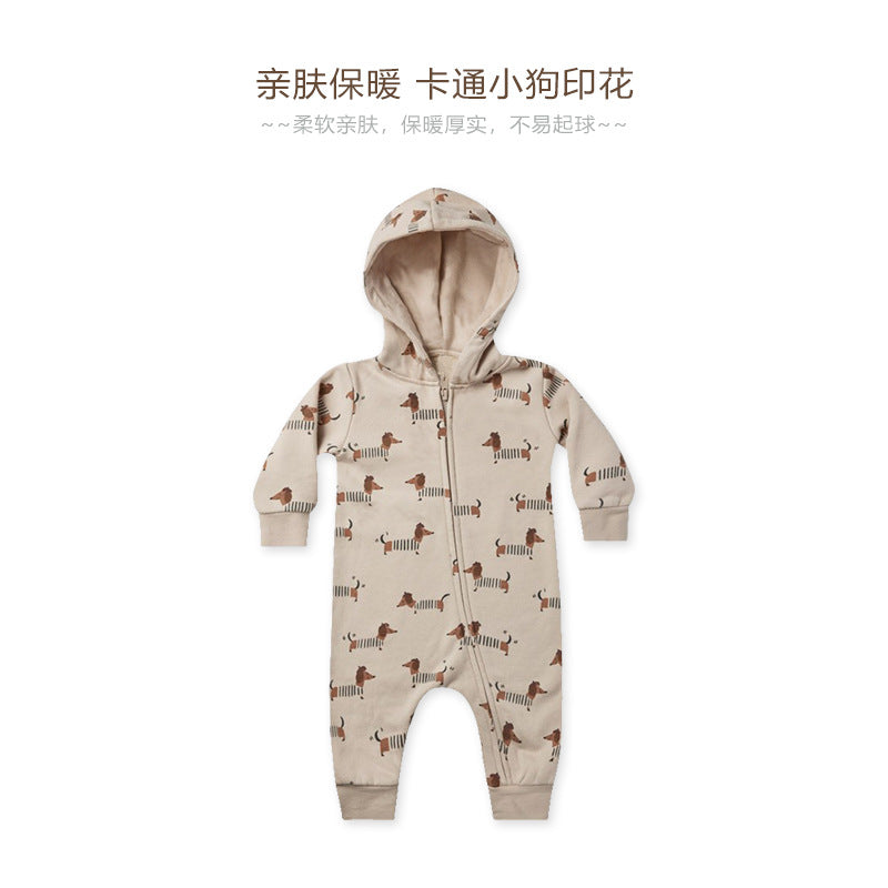 Cartoon Animal Print Pattern Zipper Design Full Romper