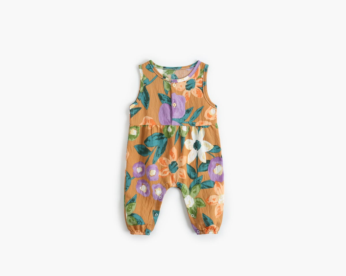 Girls Floral Sleeveless Romper