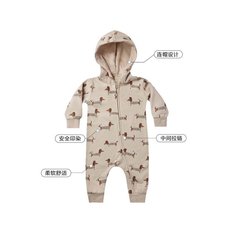 Cartoon Animal Print Pattern Zipper Design Full Romper