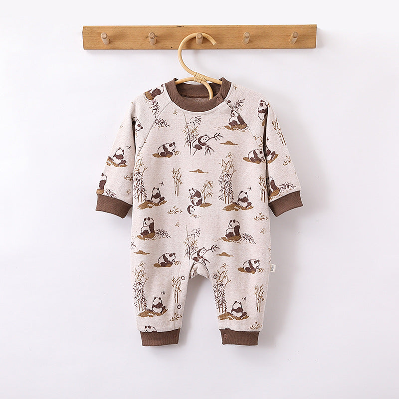 Baby Unisex Animals Pattern Long Sleeves Crew Neck Rompers