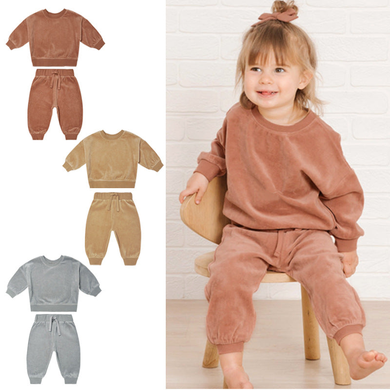 Solid Color Soft Cotton Hoodie Combo Trousers Autumn Outfit Sets