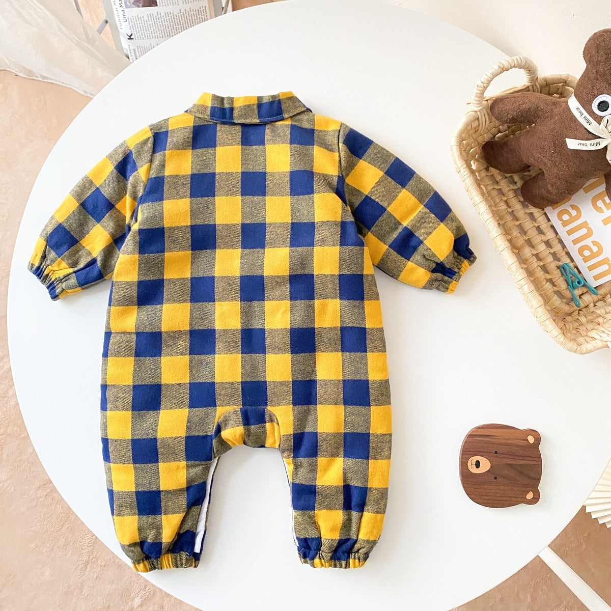 Baby Boy Plaid Pattern Snap Button Front Design Long Sleeve Thick Rompers