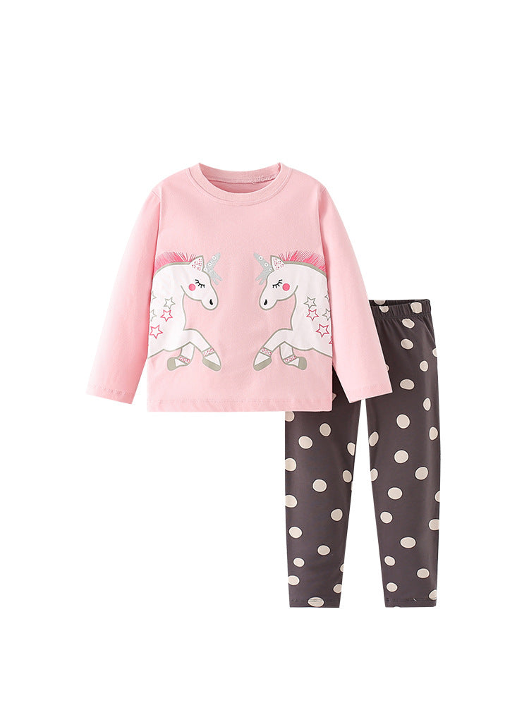 Girls Cartoon Unicorn Printing Design Top and Pattern Pants 2-Piece Set