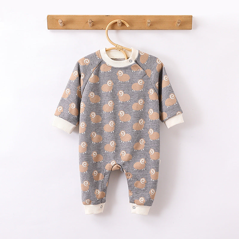 Baby Unisex Animals Pattern Long Sleeves Crew Neck Rompers