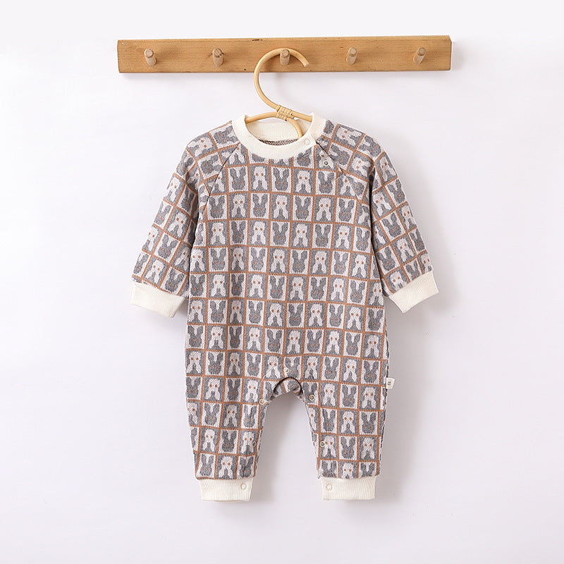 Baby Unisex Animals Pattern Long Sleeves Crew Neck Rompers