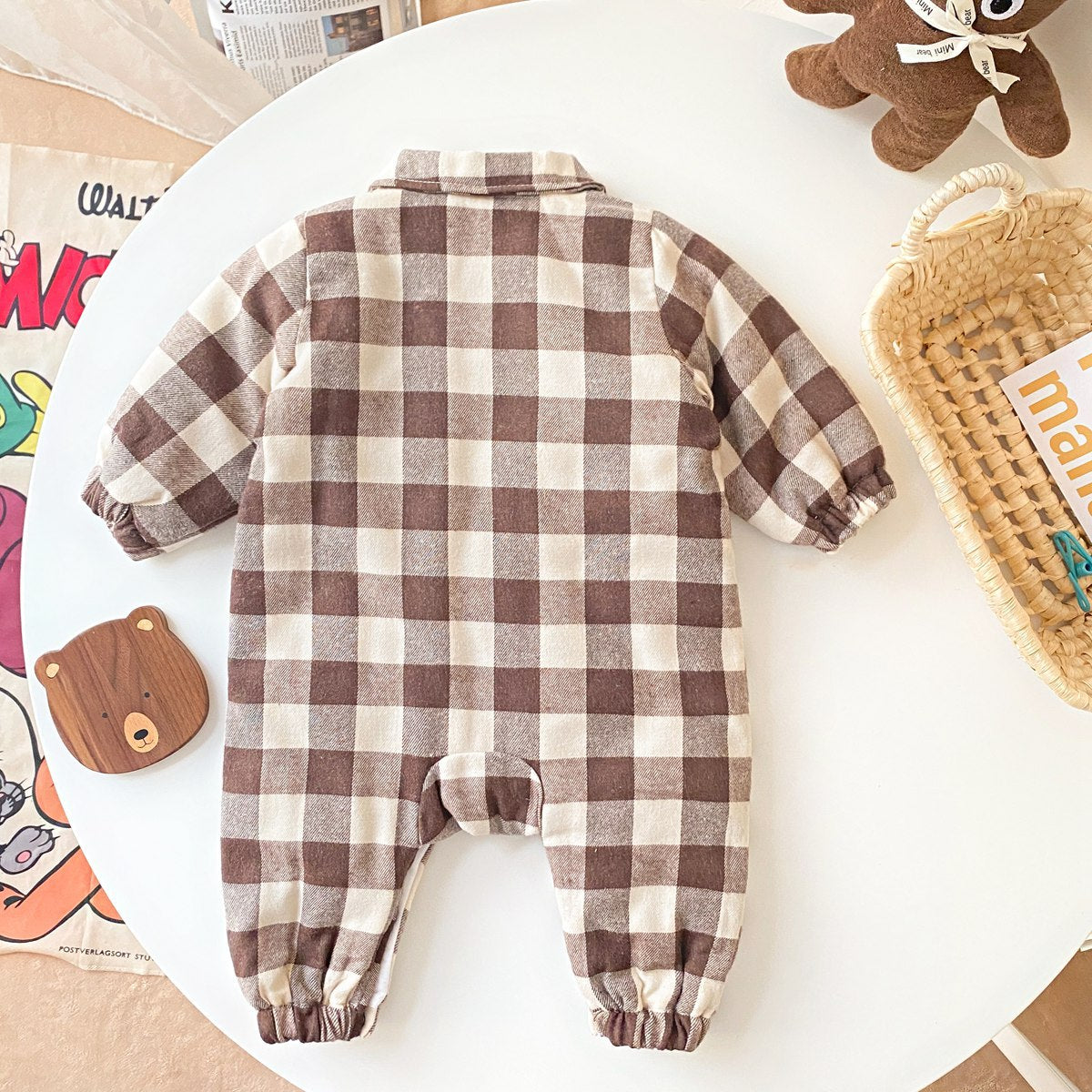 Baby Boy Plaid Pattern Snap Button Front Design Long Sleeve Thick Rompers