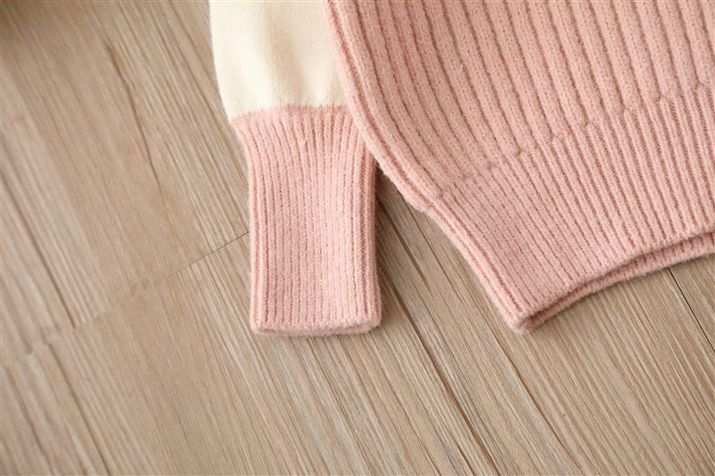 Solid Color Bow Patched Sweater With Pants Sets